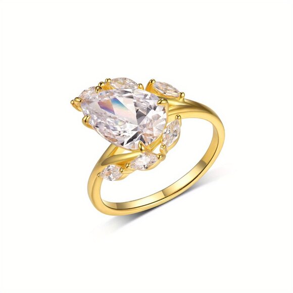 4ct Pear Moissanite Ring Gold Plated 925 Silver Royal Vintage Cluster Halo - Picture 5 of 6